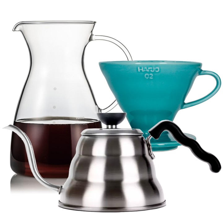 Hario Filterbryg Sæt Inkl. V60-02 Keramik Dripper 2 Kop, Glaskande 0,4 L & Kedel Hario Filterbryg Sæt Inkl. V60-02 Keramik Dripper 2 Kop, Glaskande 0,4 L & Kedel