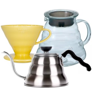Hario Filterbryg Sæt Inkl. V60-02 Keramik Dripper 2 Kop, Server 0,6 L & Kedel