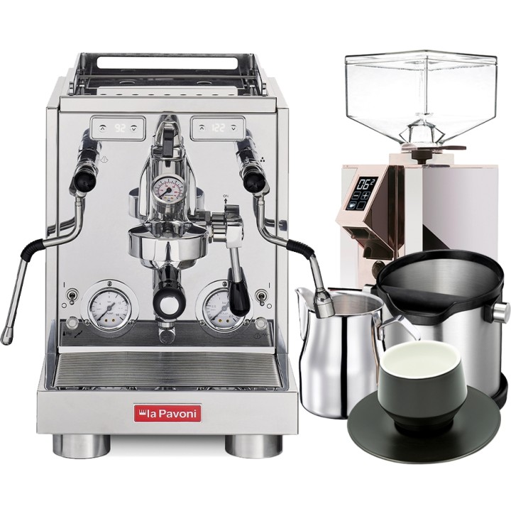La Pavoni New Botticelli Specialty LPSBSS03NO Inkl. Eureka Mignon Turbo Espressokværn, Baristaudstyr & Kopper