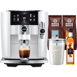 Jura J8 Twin (EA) Diamond White Espressomaskine Inkl. Mælkebeholder, Sirup & 2x400g Rigtig Kaffe