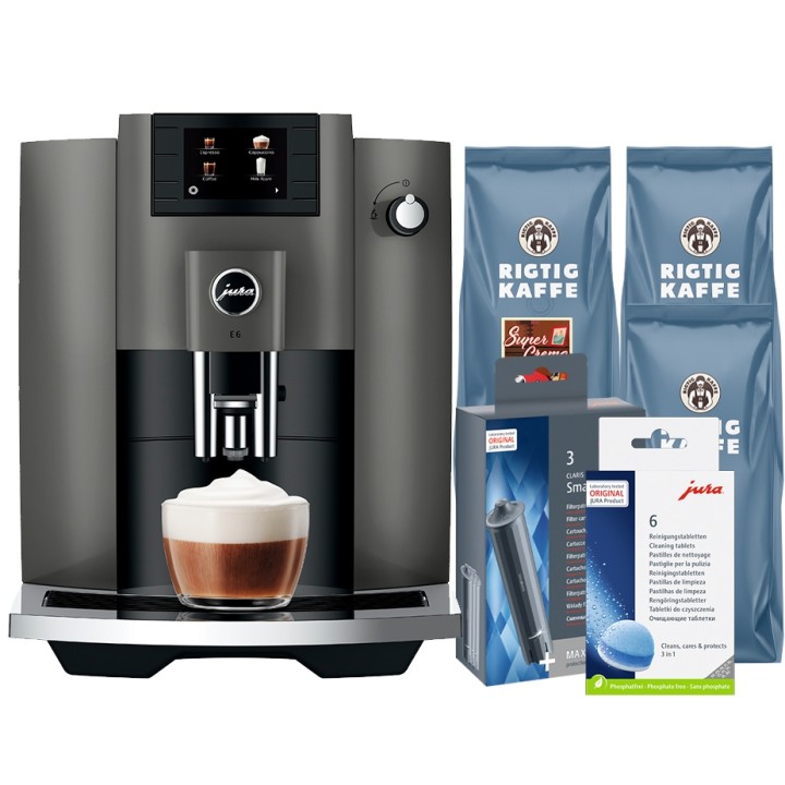Jura E6 (EC) Dark Inox Espressomaskine Inkl. Pleje & 3kg Kaffe