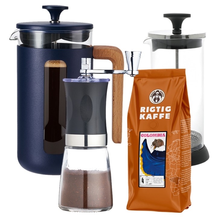 La Cafetière Pisa 8 Kop. Stempelkande Navy Inkl. Kaffemølle, Mælkeskummer & 400g Kaffe La Cafetière Pisa 8 Kop. Stempelkande Navy Inkl. Kaffemølle, Mælkeskummer & 400g Kaffe