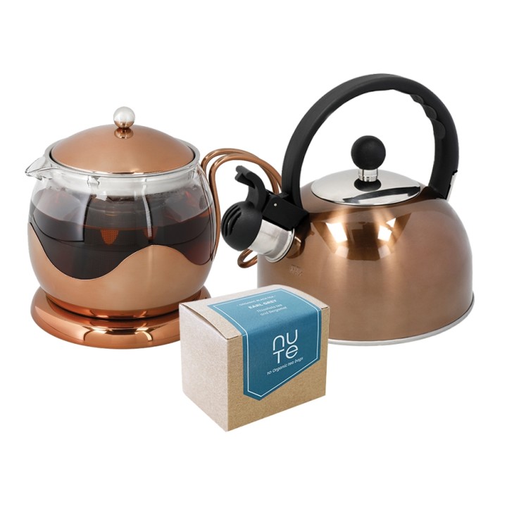 La Cafetière Izmir 4 Kop. Tebrygger Kobber Inkl. Kedel 1,3 L Kobber & 10 stk NUTE Earl Grey Økologisk Tebreve La Cafetière Izmir 4 Kop. Tebrygger Kobber Inkl. Kedel 1,3 L Kobber & 10 stk NUTE Earl Grey Økologisk Tebreve