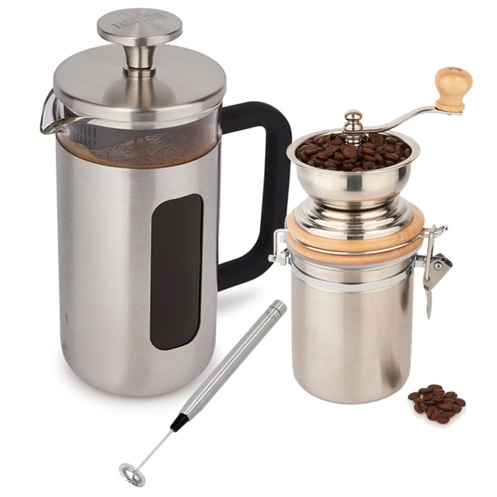 La Cafetière Pisa 8 Kop. Stempelkande Rustfrit Stål, Kaffemølle og Mælkeskummer La Cafetière Pisa 8 Kop. Stempelkande Rustfrit Stål, Kaffemølle og Mælkeskummer