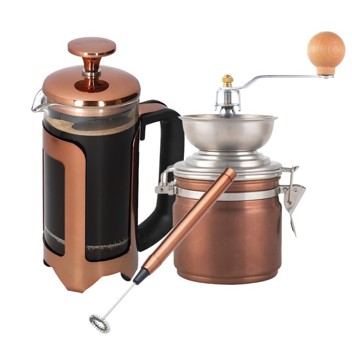 La Cafetière Roma 3 Kop. Stempelkande Kobber Inkl. Manuel Kaffemølle & Mælkeskummer La Cafetière Roma 3 Kop. Stempelkande Kobber Inkl. Manuel Kaffemølle & Mælkeskummer