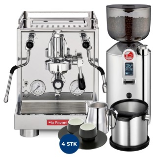 La Pavoni New Cellini Evolution LPSCVS01NO Inkl. Eureka Mignon Bravo Espressokværn, Baristaudstyr & Kopper