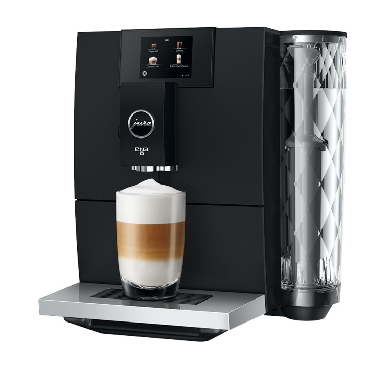 Jura ENA 8 (EC) Full Metropolitan Black Inkl. Plejepakke, Mælkebeholder, Mælkerens, Filtre & 3x1000g Rigtig Kaffe Super Crema