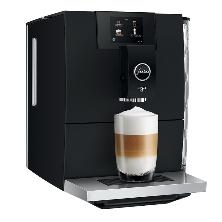 Jura ENA 8 (EC) Full Metropolitan Black Inkl. Plejepakke, Mælkebeholder, Mælkerens, Filtre & 3x1000g Rigtig Kaffe Super Crema