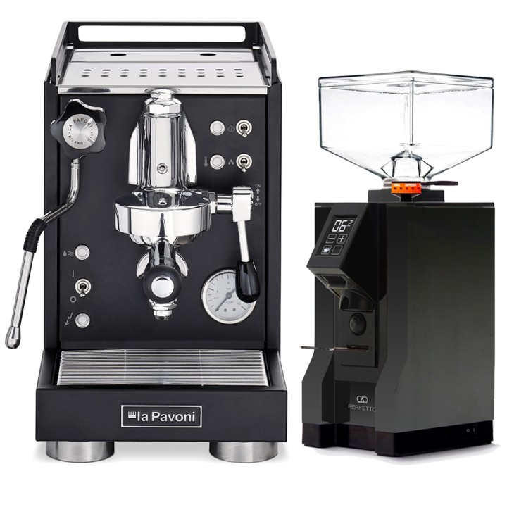 La Pavoni Mini Cellini Sort LPSMCB01EU Espressomaskine Inkl. Eureka Mignon Perfetto Mat Sort Espressokværn