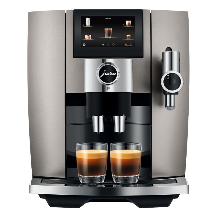 Jura J8 (EA) Midnight Silver Espressomaskine Inkl. Startpakke DK sprog, Mælkebeholder, 3kg Rigtig Kaffe & Pleje