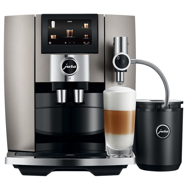 Jura J8 (EA) Midnight Silver Espressomaskine Inkl. Startpakke DK sprog, Mælkebeholder, 3kg Rigtig Kaffe & Pleje