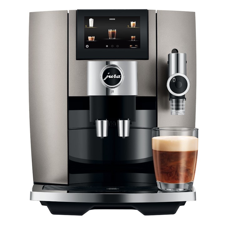 Jura J8 (EA) Midnight Silver Espressomaskine Inkl. Startpakke DK sprog, Mælkebeholder, 3kg Rigtig Kaffe & Pleje