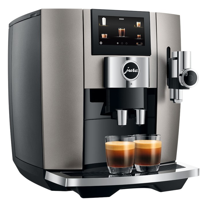 Jura J8 (EA) Midnight Silver Espressomaskine Inkl. Startpakke DK sprog, Mælkebeholder, 3kg Rigtig Kaffe & Pleje