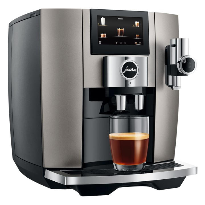 Jura J8 (EA) Midnight Silver Espressomaskine Inkl. Startpakke DK sprog, Mælkebeholder, 3kg Rigtig Kaffe & Pleje