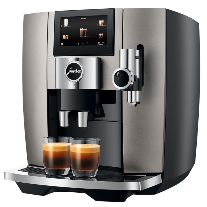 Jura J8 (EA) Midnight Silver Espressomaskine Inkl. Startpakke DK sprog, Mælkebeholder, 3kg Rigtig Kaffe & Pleje