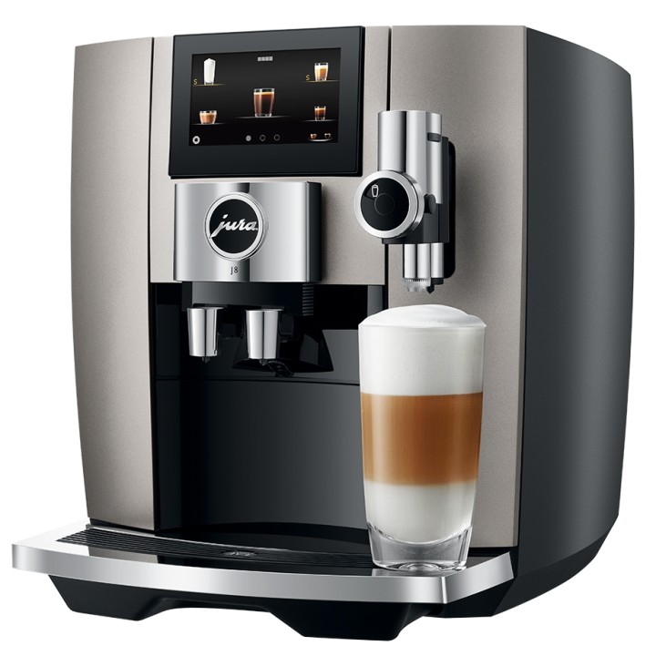 Jura J8 (EA) Midnight Silver Espressomaskine Inkl. Startpakke DK sprog, Mælkebeholder, 3kg Rigtig Kaffe & Pleje