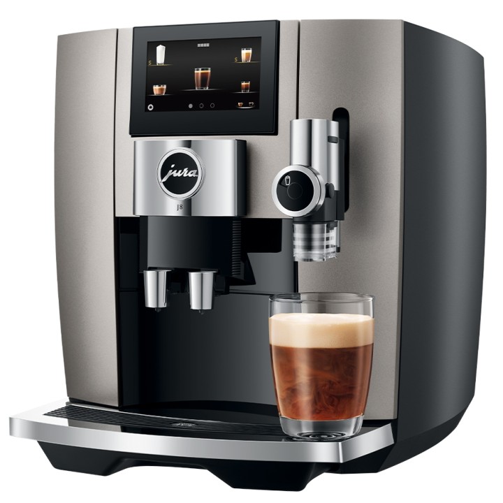 Jura J8 (EA) Midnight Silver Espressomaskine Inkl. Startpakke DK sprog, Mælkebeholder, 3kg Rigtig Kaffe & Pleje