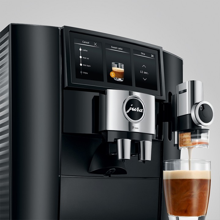 Jura J8 Twin (EA) Diamond Black Espressomaskine Inkl. Startpakke DK sprog, Inkl. Mælkebeholder, 3kg Rigtig Kaffe & Pleje