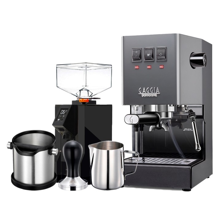 Gaggia Classic E24 Grå Espressomaskine Inkl. Eureka Mignon Perfetto & Baristaudstyr