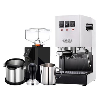 Gaggia Classic E24 Hvid Espressomaskine Inkl. Eureka Mignon Perfetto & Baristaudstyr