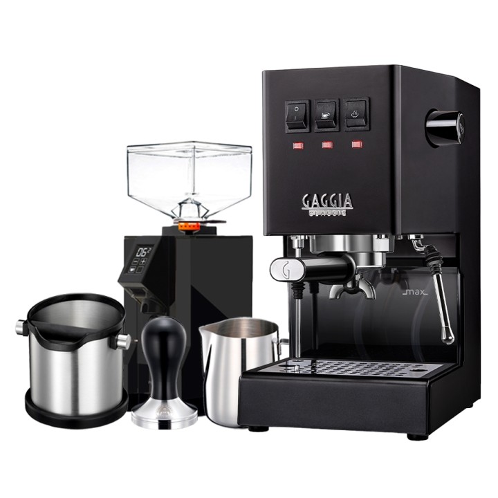 Gaggia Classic E24 Sort Espressomaskine Inkl. Eureka Mignon Perfetto & Baristaudstyr