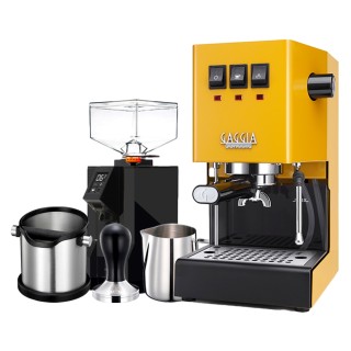 Gaggia Classic E24 Sunshine Yellow Espressomaskine Inkl. Eureka Mignon Perfetto & Baristaudstyr