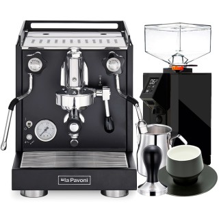 La Pavoni New Cellini Classic Sort LPSCCB01EU Inkl. Eureka Mignon Perfetto Mat Sort Espressokværn, Baristaudstyr & Kopper
