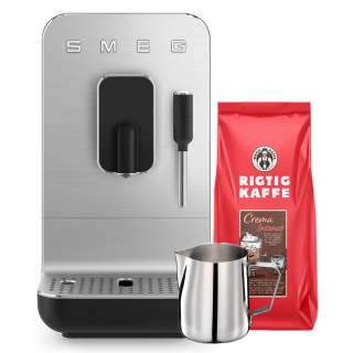 Smeg BCC12BLMEU Espressomaskine Sort Inkl. Mælkekande 0,35L & Rigtig Kaffe Crema Intenso 1kg Hele kaffebønner
