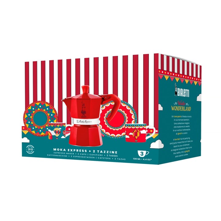 Bialetti Moka Express 3 Kop. Espressokande Rød Inkl. Espressokopper m. Underkopper 2 stk  – Winter Wonderland Limited Edition