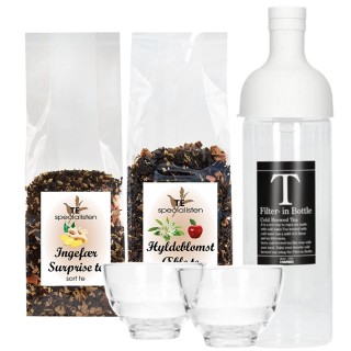 Hario Filter-In 0,75 L Istebrygger Lysegrå m. 2 glas Inkl. Ingefær Surprise Te & Hyldeblomst Æble Te 100g