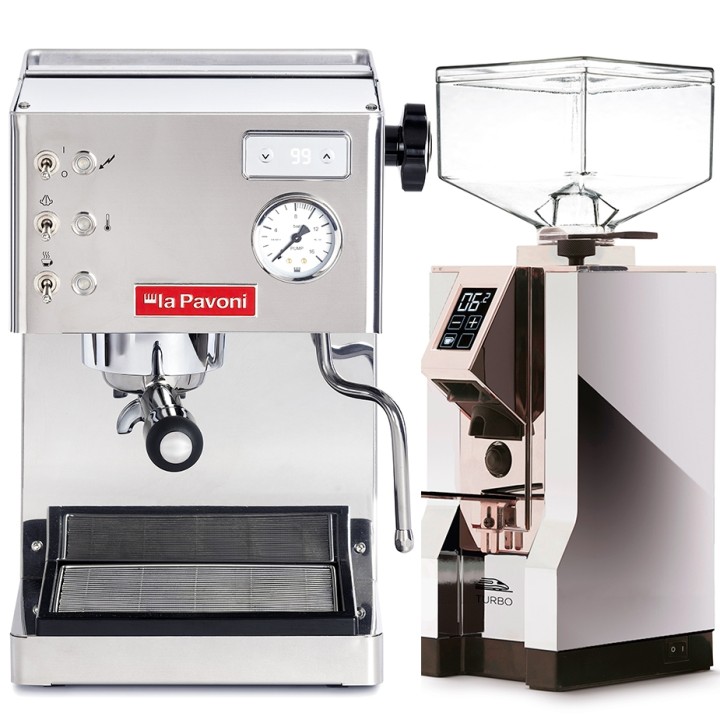 La Pavoni Casa Bar PID Stål LPMCBS02EU Espressomaskine Inkl. Eureka Mignon Turbo Chrome Espressokværn