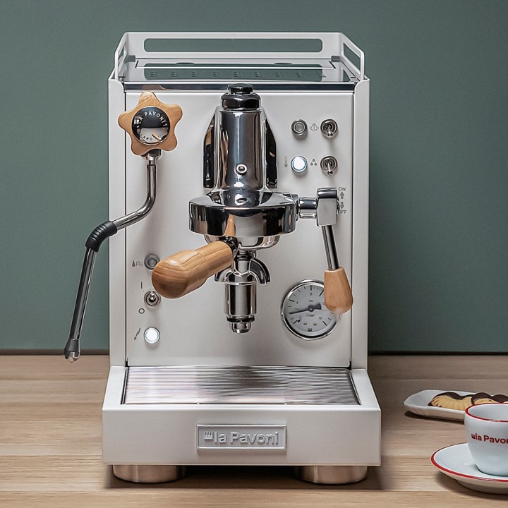 La Pavoni Mini Cellini Hvid LPSMCW01EU Espressomaskine Inkl. Prosumer Chrome LPGGRI01EU Espressokværn