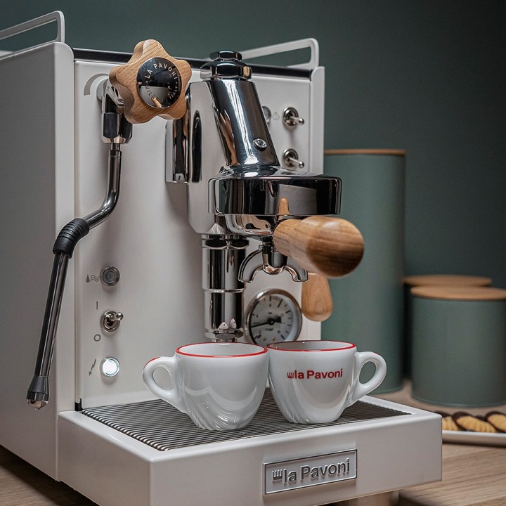 La Pavoni Mini Cellini Hvid LPSMCW01EU Espressomaskine Inkl. Prosumer Chrome LPGGRI01EU Espressokværn