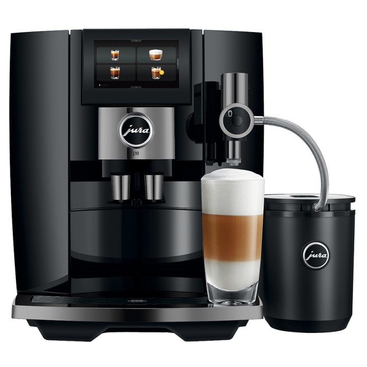 Jura J10 (EA) Piano Black Inkl. Startpakke DK sprog, Plejepakke, Mælkebeholder, Filtre & 3kg Hele kaffebønner