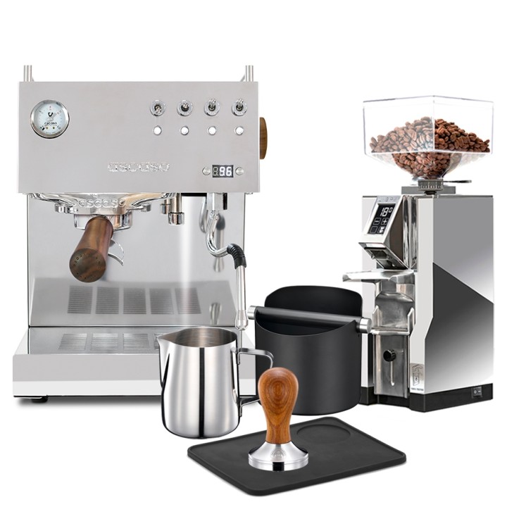 Ascaso Steel Duo Plus Poleret Stål Espressomaskine Inkl. Eureka Espressokværn & Baristapakke