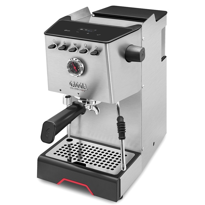 Gaggia Classic GT Stål Espressomaskine Inkl. Gaggia MDF 55 Chrome Espressokværn & House of Barista Knockbox