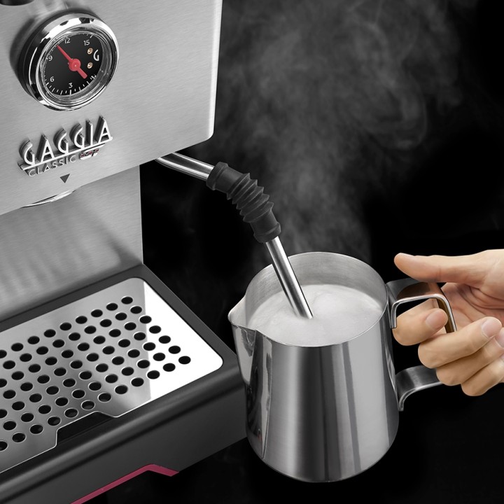 Gaggia Classic GT Stål Espressomaskine Inkl. Gaggia MDF 55 Chrome Espressokværn & House of Barista Knockbox