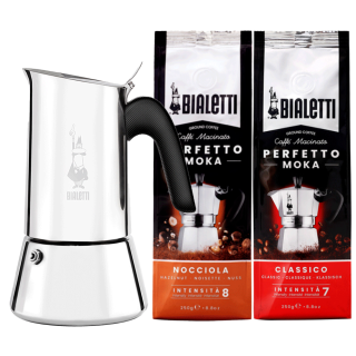 Bialetti New Venus 6 Kop. Espressokande Stål Inkl. 2x250g Bialetti Malet Kaffe