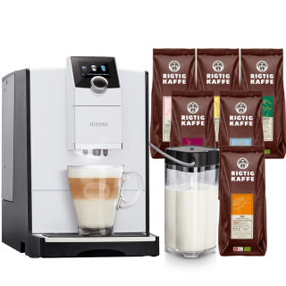 Nivona NICR 796 Hvid Espressomaskine Inkl. Mælkebeholder & 8x400g Rigtig Kaffe Organic