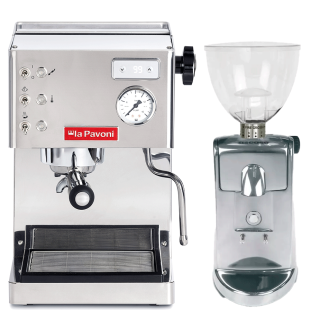 La Pavoni Casa Bar PID Stål LPMCBS02EU Espressomaskine Inkl. Ascaso i-Mini I2 Poleret Aluminium Espressokværn