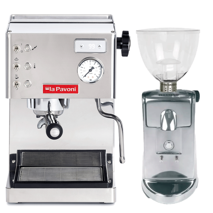La Pavoni Casa Bar PID Stål LPMCBS02EU Espressomaskine Inkl. Ascaso i-Mini I2 Poleret Aluminium Espressokværn