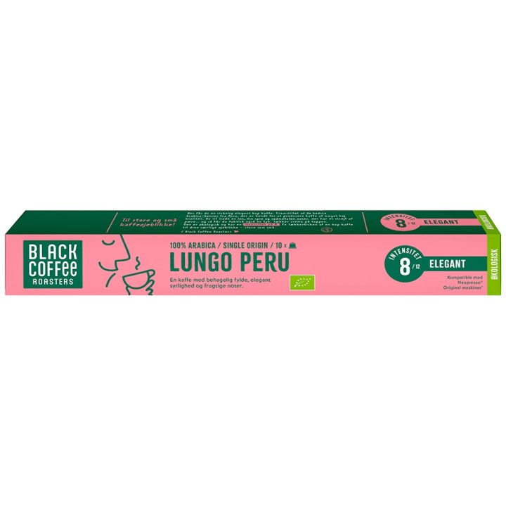 Black Coffee Roasters Lungo Peru Kaffekapsler Øko 10 x 10 stk Black Coffee Roasters Lungo Peru Kaffekapsler Øko 10 x 10 stk