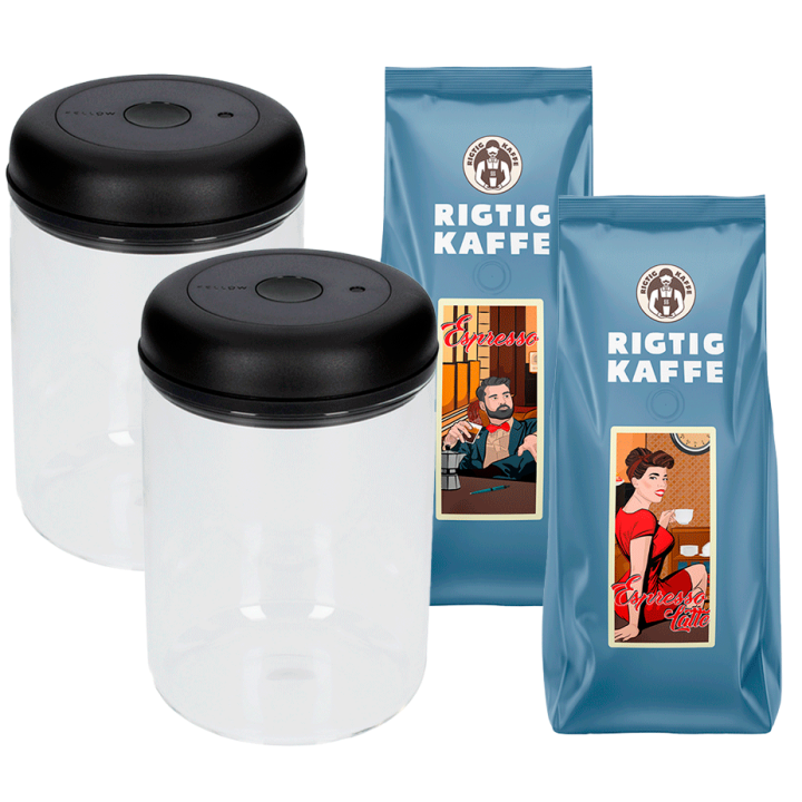 Fellow Atmos Vakuum Kaffebeholder 1,2 L 2 stk Inkl. 2x500g Rigtig Kaffe Espresso & Espresso Latte Fellow Atmos Vakuum Kaffebeholder 1,2 L 2 stk Inkl. 2x500g Rigtig Kaffe Espresso & Espresso Latte