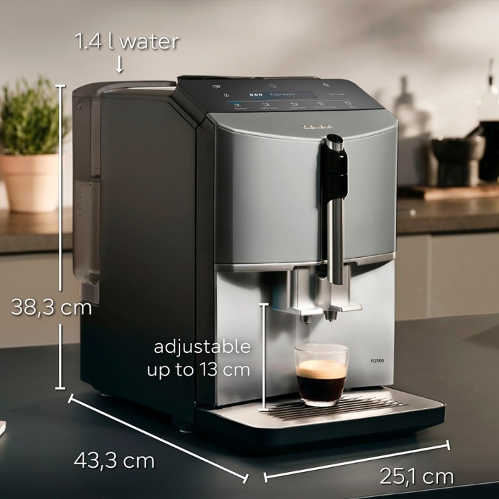 Siemens TF305E04 EQ300 Espressomaskine Inkl. Plejepakke Espresso Care & 1,5kg Rigtig Kaffe Hele Kaffebønner