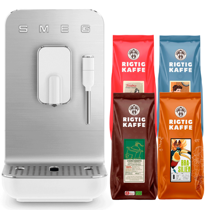 Smeg BCC12WHMEU Espressomaskine Hvid Inkl. 1,8kg Rigtig Kaffe Mixpakke Hele Kaffebønner Smeg BCC12WHMEU Espressomaskine Hvid Inkl. 1,8kg Rigtig Kaffe Mixpakke Hele Kaffebønner