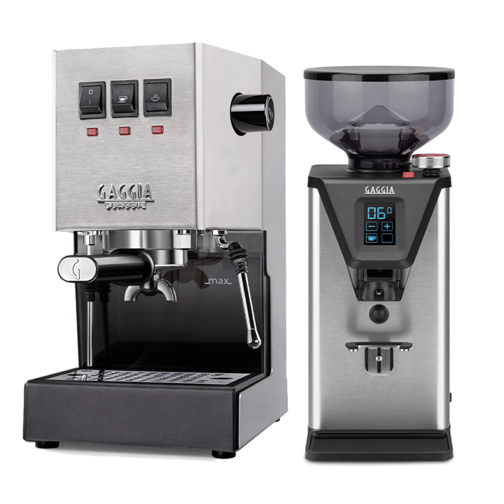 Gaggia Classic E24 Stål Espressomaskine Inkl. Gaggia MDF 55 Chrome Espressokværn