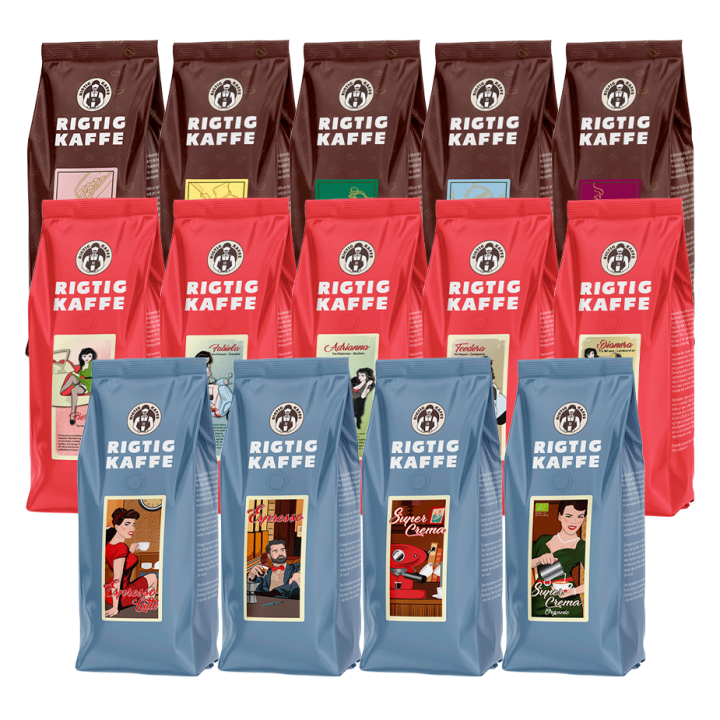Rigtig Kaffe Mixpakke 14 stk Hele kaffebønner