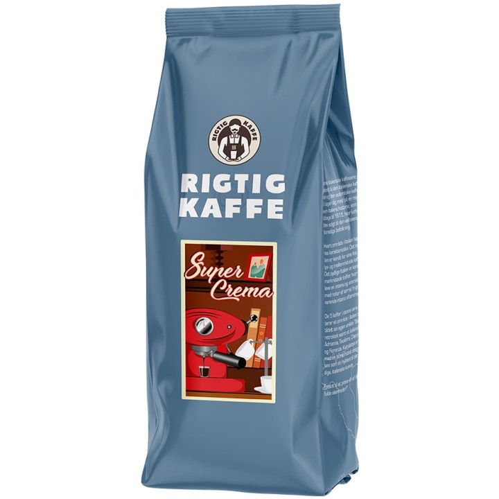 Rigtig Kaffe Super Crema 1kg Hele kaffebønner