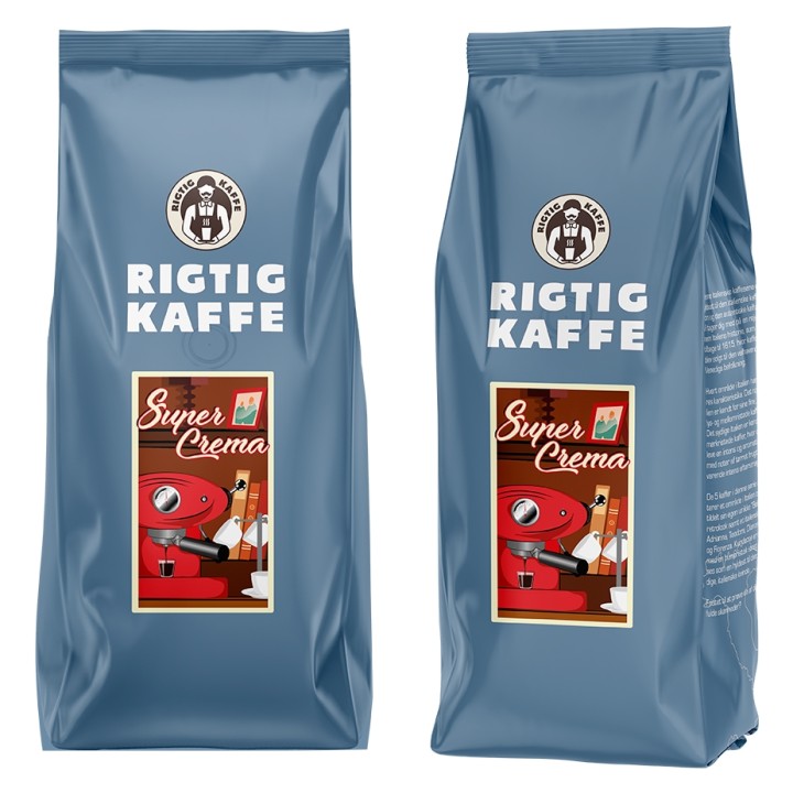 Rigtig Kaffe Super Crema 1kg Hele kaffebønner