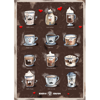 Kaffeplakat Rigtig Kaffe COFFEE DRINKS 50x70cm